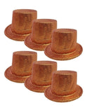 6x GLITTER TOP HAT Fancy Party Plastic Costume Tall Cap Fun Dress Up BULK - Orange - One Size V563-6GLTRTOPHAT-ORG