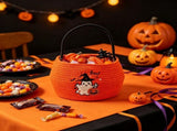 Halloween Candy Storage Basket,Woven Cotton Rope Snack Holder with Ghost Design,Multi-purpose Treat V1369-AZ3-W-14919