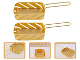 2Pcs Metal Fry Basket with Handle Golden Color Strainer for French Fries V1369-AZ3-W-09041