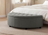 Artiss Storage Ottoman Bench Linen Fabric Tufted Half Round Footstool Grey OTM-D-HARO-FB-GY