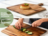 Acacia Wood Cutting Board with Handle, Wooden Chopping Board for Meat, Cheese, Bread & Vegetables, V1258-DP02-C-598