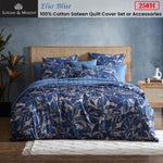 Logan & Mason Elio Blue 250TC 100% Cotton Sateen Quilt Cover Set King V442-LED-QUILTCS-ELIO-BLUE-KI