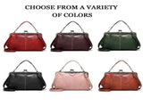 New Elegant Waterproof Womens Leather Kiss-Lock Tote Handbag, Vintage Crossbody Bag, Vintage V1366-AZ2-W-11602