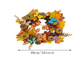 Fall Artificial Front Door Wreath with LED Lights, Pumpkins and Maple Leaves, Reusable Hanging V1366-AZ2-W-16034