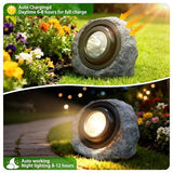 2Pack Solar Rock Lights Outdoor Ash Gray Garden Stone Spotlights with IP65 Waterproof LED, V1107-CS-EGWTPM48