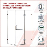 1200 x 900mm Frameless 10mm Glass Shower Screen By Della Francesca V63-830721