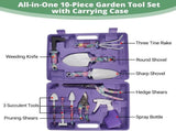 10 Pcs Garden Tool Set with Floral Print Ergonomic Handles, Includes Spray Bottle and Storage Case, V1237-ZY-917-177