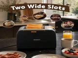 Devanti 2-Slice Toaster, LED Display 3.5cm Wide Slots 6 Browning Levels TOASTER-2S-SS-BK