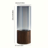 Black wood base vase, cylindrical glass vase, home decor vase, flower vase, high quality vase, V1102-116-BLA-51717