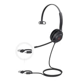 Yealink UH37 Microsoft Teams Certified USB Wired Headset, Mono, USB-C/A, Dual Noise-Cancelling, V1202-V2-IPY-TEAMS-UH37-M-CA