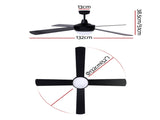 Devanti 52'' Ceiling Fan DC Motor w/Light w/Remote - Black CF-RC-52-BK