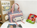 Women's Kawaii Purple Shoulder Bag with Cute Bear Plush Charm and 4 Badges Large Capacity Nylon Tote V888-ELOSUNG41084
