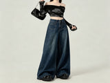 Vintage Blue Size 3XL Retro High Waist Straight Jeans Halloween Stretchy Inclusive Gift Double V1221-XM-LB6540-GM172