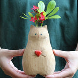 Clearance!Handmade Wooden Cat Vase Solid Wood Handmade Vase Solid Wood Cat Statue Vase Modern Shelf V1366-AZ2-W-21438