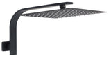 Matt Black 12" Square Large Thin Rain Shower Head Brass Gooseneck Wall Arm Watermark V1233-A602BKSS112B