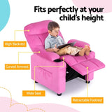 Keezi Kids Recliner Chair Pink Velvet Sofa Lounge Couch Children Charis Armchair KID-RECLINER-SIDE-PK