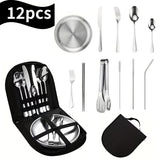Silver Black Yellow stainless steel cutlery set, 12 piece cutlery, picnic cutlery set, camping V1347-122-YEL-20833