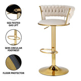 Artiss Bar Stools X3 Kitchen Counter Chair Gas Lift Velvet Woven Backrest Ivory BA-K-1006-IVX3