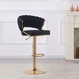 2x Height Black Velvet Padded Golden Round Base Barstools Chairs V255-GP1802R-BLACK
