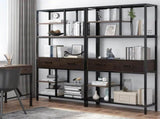 Metal Bookcase With Drawers, Dark Walnut & Black, 90x30x180cm, 6 Shelves V178-59361