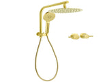 Brushed Gold Round Large 12" Rain Shower Head 3 Mode Handheld Gooseneck Arm Twin Taps Set V1233-A703GHR002M4CGKSR112GCPF0282AG
