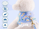 Floral Dog Harness Set Dress for Girl, Cute Daisy Breathable Puppy Mesh Harness for Female V1370-AZ4-09753