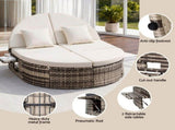 Gardeon Outdoor Day Bed Sun Lounge Setting Wicker Lounger Patio Furniture w/ Retractable Side Tray ODF-SUNBED-BS22-BE-AB