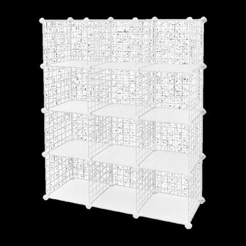 12 Cube Wire Grid Organiser Bookcase Storage Cabinet Wardrobe Closet White V63-827871