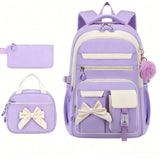 Girly 3-Piece Spine-Protecting Backpack Set Durable Nylon Water-Resistant & Lightweight, Large V1232-SJTSB-004