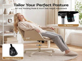 Artiss Cross Legged Office Chair PU Leather Swivel Vanity Chair Wide Seat Adjustable Arms Beige OCHAIR-L-2021-BG