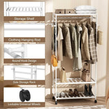 XXL Bamboo Clothes Rail Coat Rack with Wheels, Wooden Open Wardrobe Garment Organizer with Hanging V767-X8JJZ-W