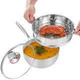 Stainless Steel Saucepan with Steamer, 8.7" Round Milk Pot with Glass Lid, Pour Spout, and Handle, V1369-AZ3-W-08619