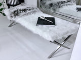 Interior Ave - Oxley Fur Bench - White & Silver V355-IA-B-OWS