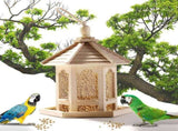 Hexagon Shaped Wooden Hanging Bird Feeder With Sloped Roof Outdoor Garden Backyard Wild Bird Feeding V1366-AZ2-W-21282