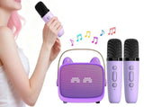 Mini Karaoke Machine Toys Gifts Portable MP3 Player with 2 Wireless Microphone - Purple V1263-JX-6300-2