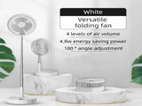White USB Rechargeable Telescopic Folding Fan, Portable Standing & Desktop Quiet Fan with 4 Wind V888-ELOSUNG55639