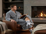 Grey Men's Winter Lounge Bundle Set - Flannel Shawl Collar Robe with 2x White Thick Mid V888-ELOSUNG54517