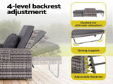 Gardeon Outdoor Day Bed Sun Lounge Setting Wicker Lounger Patio Furniture Grey ODF-SUNBED-RCL-GE-AB