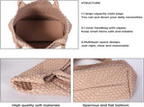 Woven Tote Bag for Women Soft Leather Handbag with Pocket V1263-JX-3496