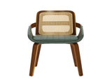 Set of 2 Rattan Back Dining Chairs, Green Faux Leather V1127-AU-DC02-GRN