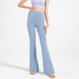 Size S Women's High Waisted Flare Yoga Pants with Side Pockets - Sky Blue Crossover Waistband V888-ELOSUNG57383-1