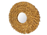 Straw Weaving Wall Mirror Retro Beautiful Woven Wall Hanging Mirror for Dorm Room Decoration Gold V1294-YM0703-3115230038511