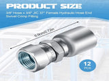12 Pcs 3/8" Hose x 3/8" Jic 37&deg Hydraulic Hose Female Coupling End Swivel Crimp Hydraulic V1258-DP02-C-2818
