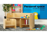 Keezi 3PCS Kids Table and Chairs Set Multifunctional Storage Desk BENT-B-KID-TAB03-NT