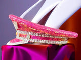 Sparkling Rhinestone Captain's Hat, Covered in Sequins, Adorned with Rhinestone Trim, Unisex and V1232-FSCZM-001