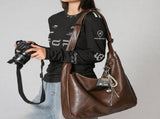 Black PU Leather Shoulder Bag - Large Capacity Hobo Handbag with Adjustable Strap, Soft Slouch Tote V888-ELOSUNG54691