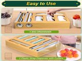 CARLA HOME 6-in-1 Bamboo Kitchen Drawer Organizer with Ziplock Bag Storage, Wrap Dispenser, Cutter V178-36368