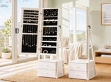 Artiss Lockable Jewelry Armoire with Mirror, Freestanding Organizer Cabinet with Drawers, White JC-B-2D-153-WH