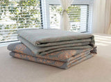 Grey and Green Cotton Three-Layer Gauze Bed Cover Set - Reversible Vintage Printed Blanket with Two V888-ELOSUNG36769