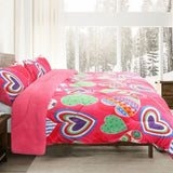 Ramesses Pink Heart Printed Sherpa Flannel Fleece Reversible Blanket Set Single/Double V442-KIT-BLANKET-SHERPAHEART-PINK-DS